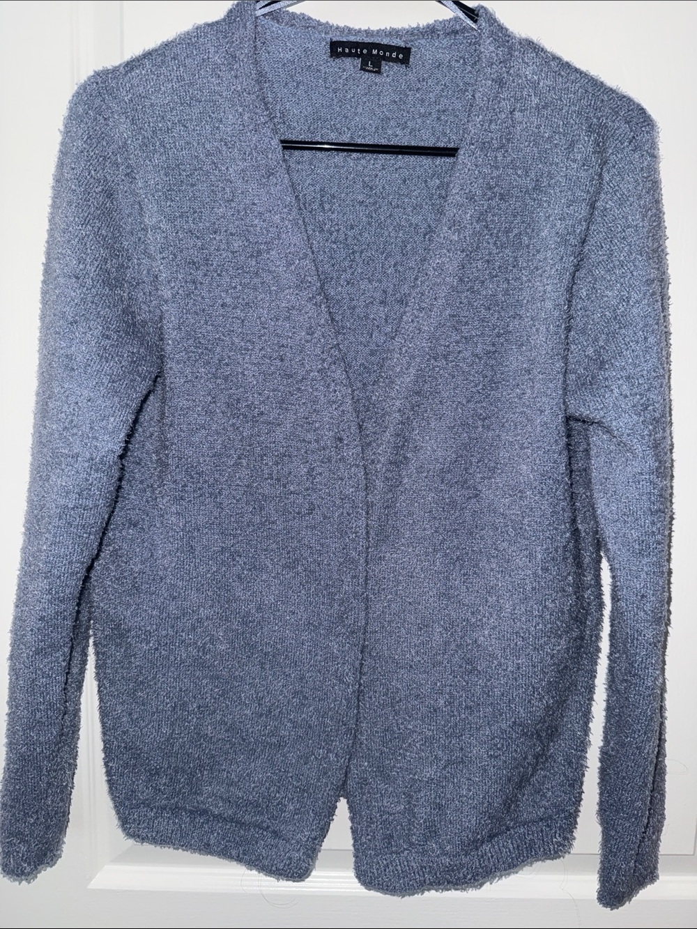 Haute Monde Plush Open-Front Cardigan - Blue Gray